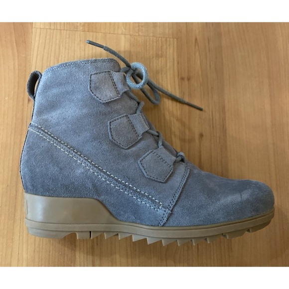 Sorel Grey Evie Suede Lace Up Wedge Ankle Boots Women's Size 10 EUC - Picture 2 of 14